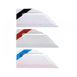 Three ruler letter openers in white, featuring black, red, and blue stripes. Each opener has a logo.