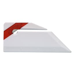 A white ruler letter opener featuring a red accent, with measurement markings along one edge.