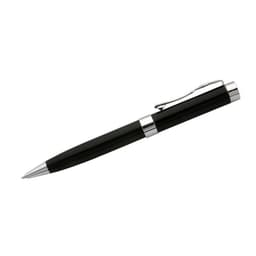 A black pen with a silver clip and trim, featuring a sleek design and polished finish.