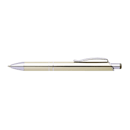 A shiny gold pen with a silver clip and detailing, showcasing a sleek design.