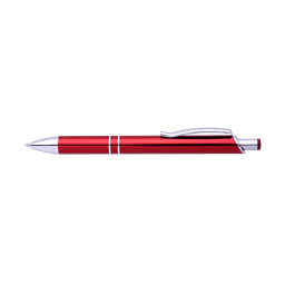 A shiny red pen with silver accents and a clip, showcasing a sleek and elegant design.