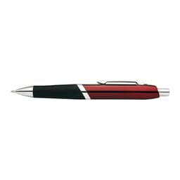 A red and black pen with a silver clip and detailing, featuring a logo on the barrel.