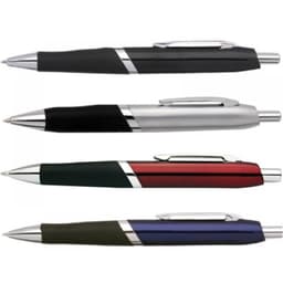A set of four Delta pens in black, silver, green, red, and navy blue, featuring a sleek design and clips.
