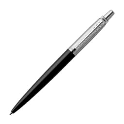 A sleek black ballpoint pen with a silver clip and branding. Ideal for writing with elegance.