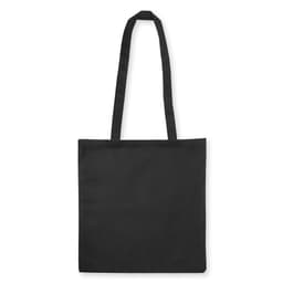 A black non-woven tote bag without gusset, featuring long handles and a plain design.