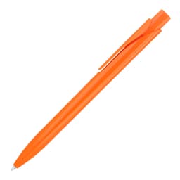 An orange ballpoint pen with a solid design and a clip for easy attachment. Features a brand logo.