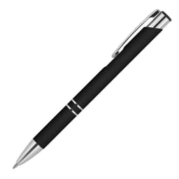 A black ballpoint executive pen with a rubber grip and chrome accents. It features a logo on the body.
