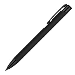 A black matte ballpoint pen with a sleek design and a clip for attachment. It features a simple logo.