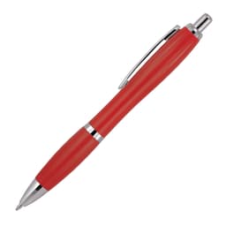 A ballpoint pen in solid red with silver accents and a clip. Features a sleek design and smooth finish.