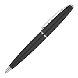 A matte black ballpoint pen with a silver clip and trim, showcasing an elegant executive design.