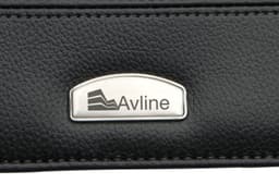 A black zip portfolio featuring a silver logo plate. The material has a textured finish.
