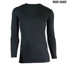 A long-sleeve round neck thermal shirt in black, designed for workwear, featuring a logo.