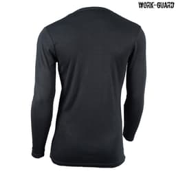 A long-sleeve round neck thermal shirt in black, featuring a brand logo.