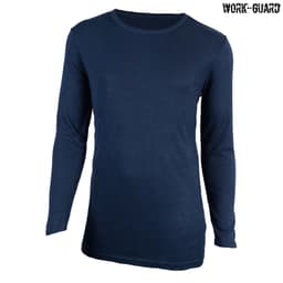 A navy long-sleeve round neck thermal work shirt with a fitted design and a logo.