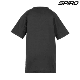 A black Youth Impact Performance Aircool T-Shirt featuring short sleeves and a simple design, with a logo at the top.