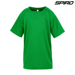 A green Youth Impact Performance Aircool T-Shirt with a logo. It features short sleeves and a relaxed fit.