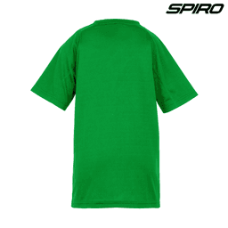 A green Youth Impact Performance Aircool T-shirt featuring short sleeves and a back view, with a logo in the corner.