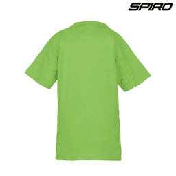 A bright green Youth Impact Performance Aircool T-shirt with short sleeves and a logo.