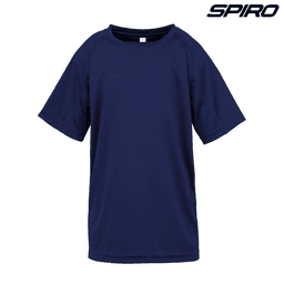 A navy blue Youth Impact Performance Aircool T-Shirt with a logo on the upper right. Simple raglan sleeve design.
