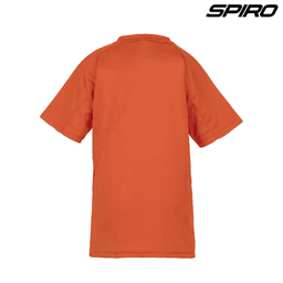 An orange Youth Impact Performance Aircool T-Shirt with short sleeves and a branding logo.