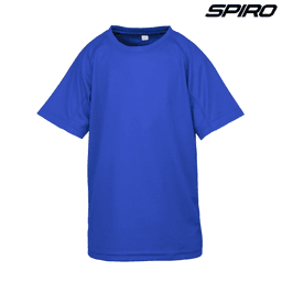 A blue Youth Impact Performance Aircool T-shirt with a round neckline and short sleeves. It features a logo.