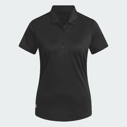 A black Adidas ladies' performance polo shirt featuring a classic collar and a logo.