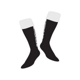 Black softball socks with a white cuff, featuring a logo on the side.