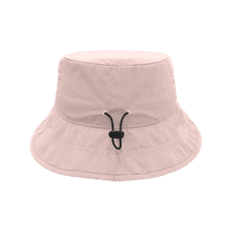 A pink H2300 Surf Bucket Hat with a wide brim and adjustable chin strap. Features a logo on the side.