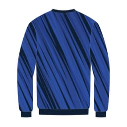 A blue sweatshirt with a diagonal striped pattern. It features a round neckline and long sleeves.