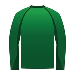 A long sleeve T-shirt in various shades of green, featuring a simple design and a logo on the back.