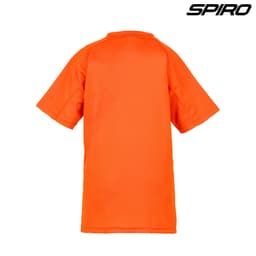An orange Youth Impact Performance Aircool T-Shirt featuring short sleeves and a plain back, with a logo in the corner.