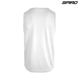 A white Youth Impact Performance Aircool singlet featuring a logo and a seamless back design.