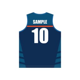 A navy blue singlet with orange stripes and the number 10 on the back. It features a branding logo.