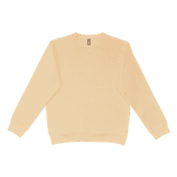 A yellow crewneck jumper featuring long sleeves and a logo on the front.
