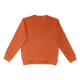 An orange crewneck jumper with a simple design and a logo on the front.