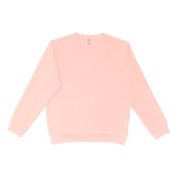 A light pink crewneck jumper with long sleeves, featuring a simple design and a branding logo.