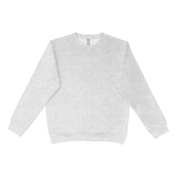 A light grey crewneck jumper with long sleeves and a simple design. It features a logo on the front.