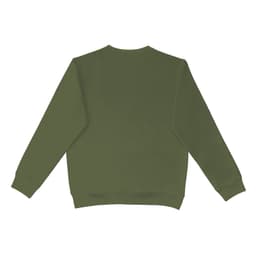 A green crewneck sweater with long sleeves and a relaxed fit, featuring a plain back design.