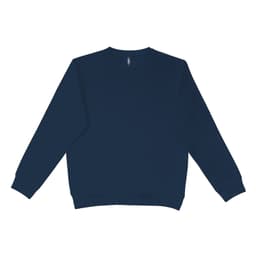 A navy crewneck jumper with long sleeves and a classic fit. The garment features a logo.