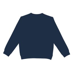 A navy crewneck jumper with long sleeves and a ribbed hem. The back features a simple design and a logo.