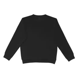 A black crewneck jumper with long sleeves and a relaxed fit. It features a subtle branding logo.