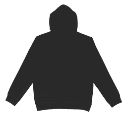 A black hoodie featuring a kangaroo pocket and a drawstring hood. The garment has a logo on it.