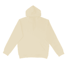 A cream-coloured hoodie with a hood and long sleeves, featuring a logo on the front.