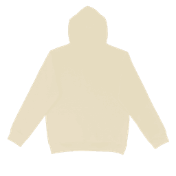 A cream-coloured hoodie with a hood and long sleeves, featuring a logo.