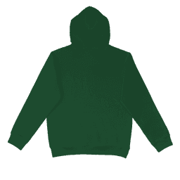 A green hoodie featuring a hood and long sleeves, with a simple design and branding details.