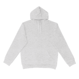 A grey hoodie with a drawstring hood and a front pocket. It features a logo on the chest area.
