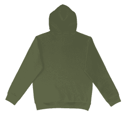 A green hoodie with a hood and long sleeves, featuring a smooth fabric texture and a plain back.