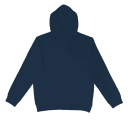 A navy hoodie with a large hood and long sleeves. It features a simple design and has a logo present.