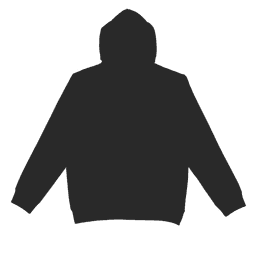 A black hoodie featuring long sleeves and a front pocket, with a logo on the chest area.