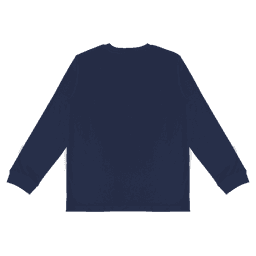 A navy long sleeve tee with a plain back and fitted sleeves, featuring a branding logo.